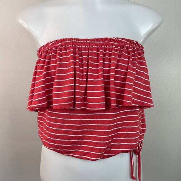 Abercrombie & Fitch Crop Top XS Red Striped Flounce Tube Top Strapless Ruffle - Picture 1 of 9